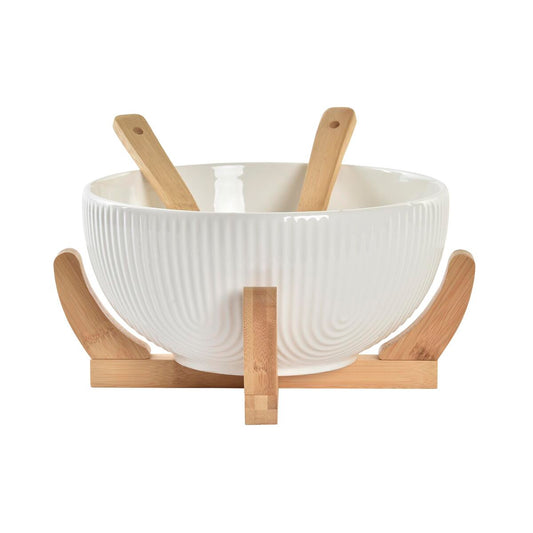 Nordic Porcelain & Bamboo Salad Set