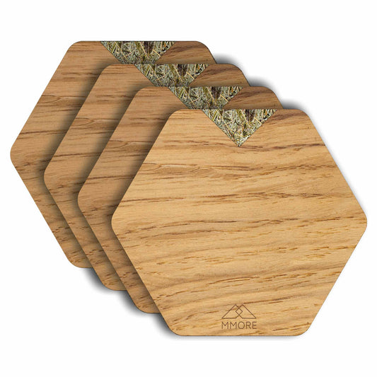 Hexagonal Oak Wood Coasters | Nordic Minimalist Design | Set of 4