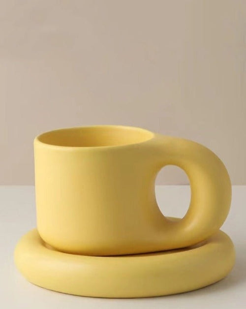 Bauhaus-Inspired Chubby Ceramic Mugs | Handcrafted